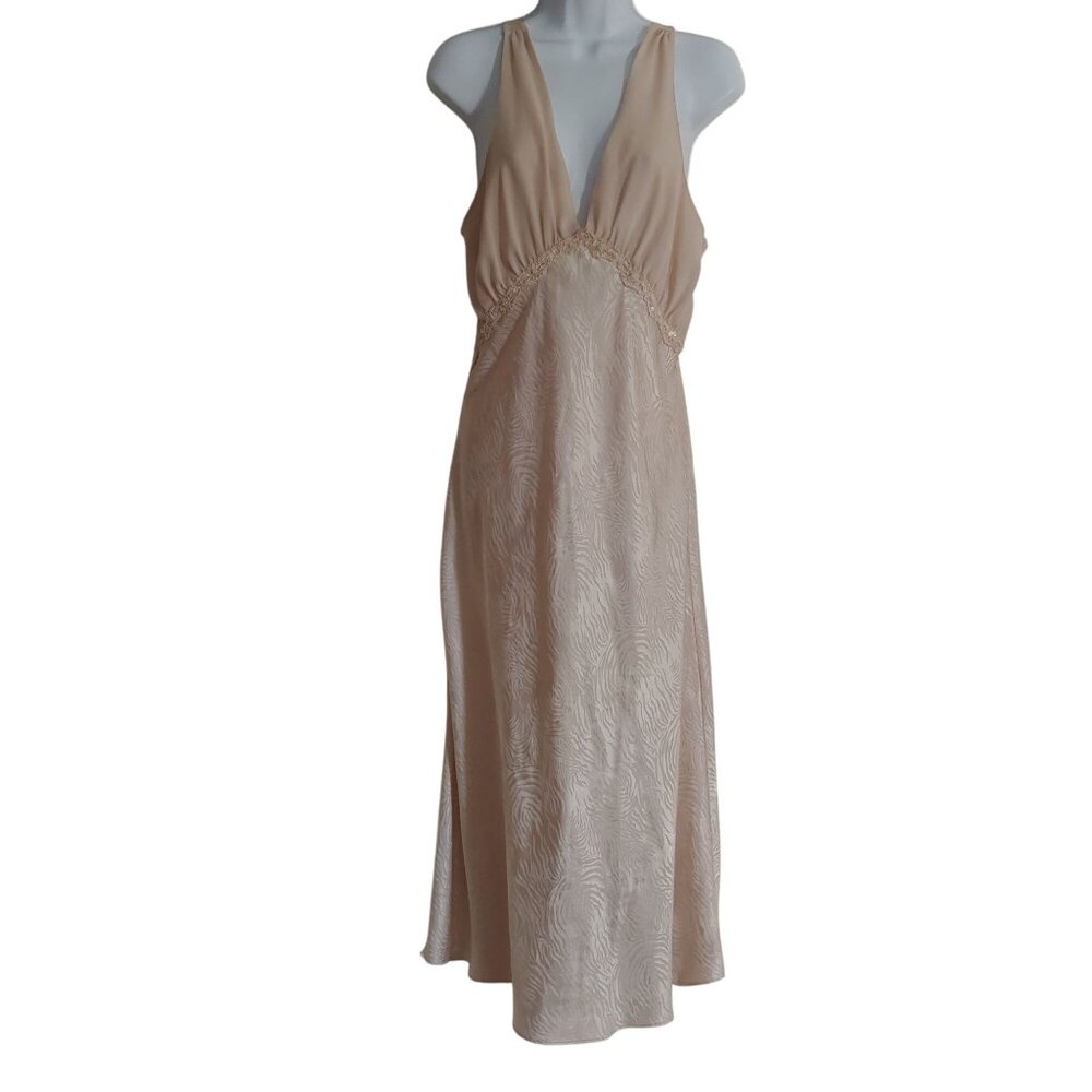 Jones New York Champagne Textured Grecian Empire Whimsical Lace Sequin Dress M